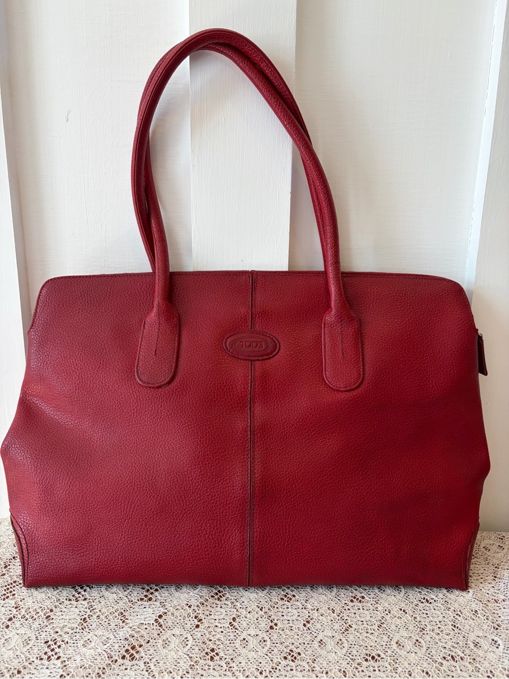 Tod’s Red Pebbled Leather Tote Style Bag